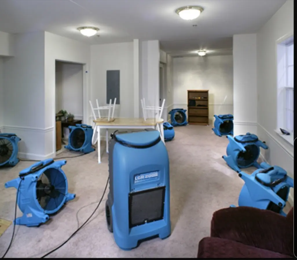 Air movers and dehumidifier setup for Water Extraction & Removal in Weare